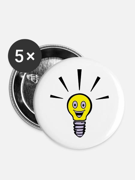 Light bulb with smiley - big idea - Buttons large 2.2''/56 mm (5-pack) - white