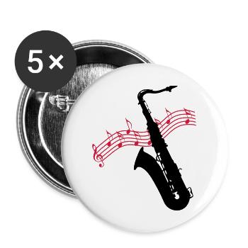 Saxofon / Noten - Buttons groß 56 mm (5er Pack) - Weiß - Vorne
