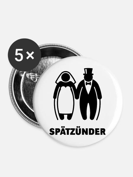 Spätzünder (Älteres Brautpaar / Hochzeit) - Buttons groß 56 mm (5er Pack) - Weiß