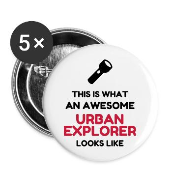 Urbex / Urban Exploration Explorer Cataphile - Buttons groß 56 mm (5er Pack) - Weiß - Vorne