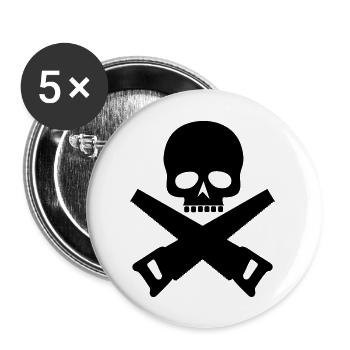 totenkopf mit sägen / skull saws - Buttons groß 56 mm (5er Pack) - Weiß - Vorne