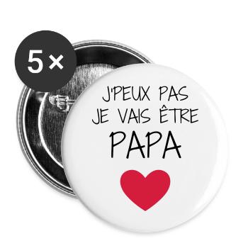 Papa Fête des Pères Naissance Bébé Anniversaire - Lot de 5 grands badges (56 mm) - blanc - Devant