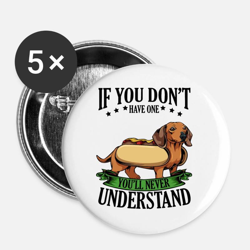 dachshund - Buttons large 2.2''/56 mm (5-pack) - white