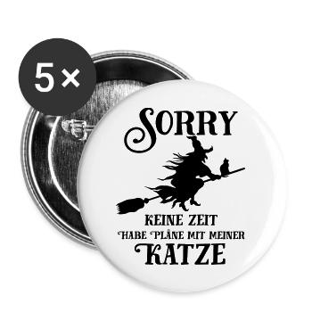 Katze Pläne Hexe - Buttons groß 56 mm (5er Pack) - Weiß - Vorne