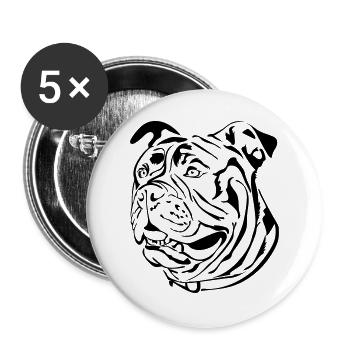 Old English Bulldog head - Buttons large 2.2''/56 mm (5-pack) - white - Front