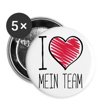 ich liebe mein team herz - Buttons groß 56 mm (5er Pack) - Weiß - Vorne