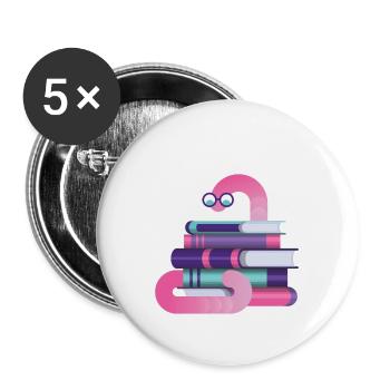 Bücherwurm - Buttons groß 56 mm (5er Pack) - Weiß - Vorne