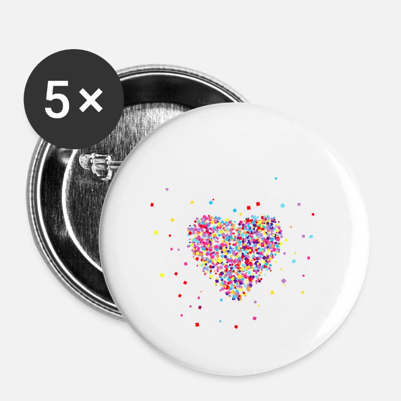 Konfetti im Herzen - Buttons groß 56 mm (5er Pack) - Weiß