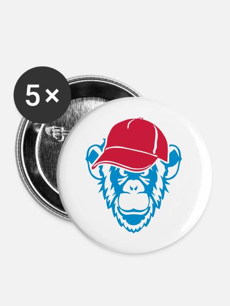 Affe wild tier Mütze - Buttons groß 56 mm (5er Pack) - Weiß
