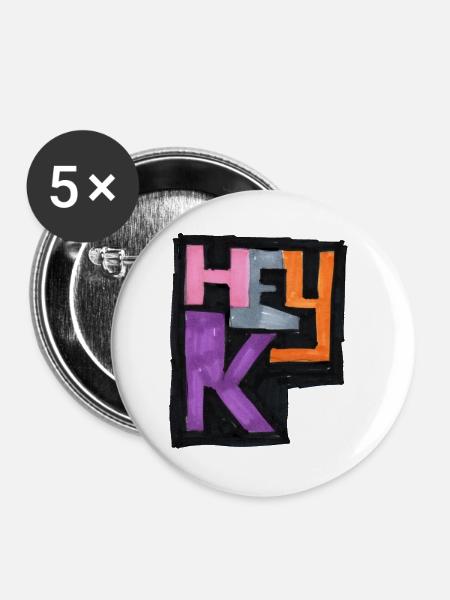 hey K Logo - Buttons groß 56 mm (5er Pack) - Weiß
