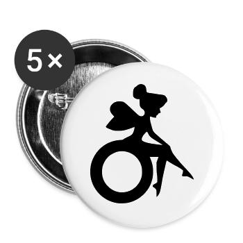 Bild einer Fee im Rollstuhl # - Buttons groß 56 mm (5er Pack) - Weiß - Vorne