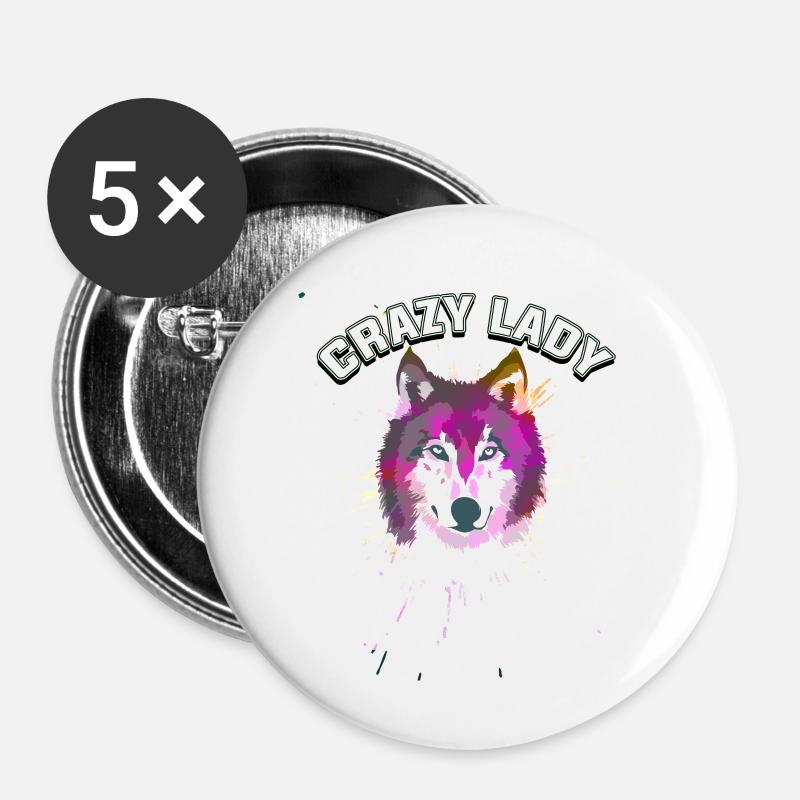 Crazy wolfs lady - Buttons large 2.2''/56 mm (5-pack) - white