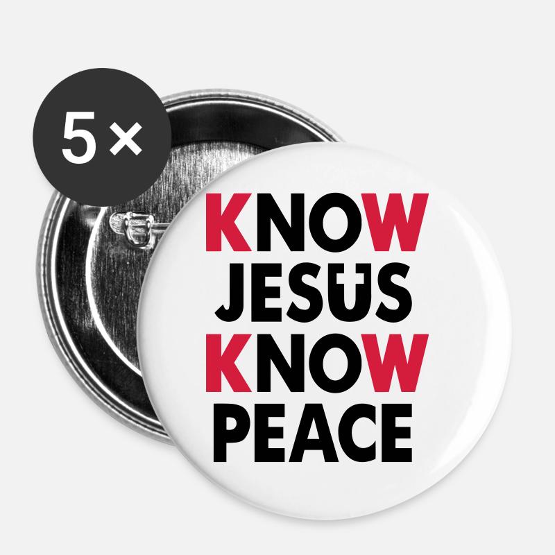 Know Jesus - Know Peace - Buttons groß 56 mm (5er Pack) - Weiß