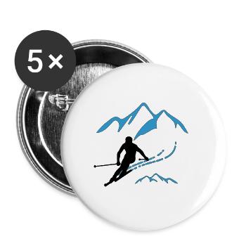 Skifahren Skifahrer Snowboard Wintersport Skifahre - Buttons groß 56 mm (5er Pack) - Weiß - Vorne