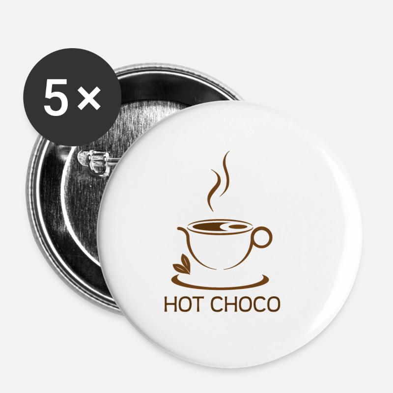 chocolate, hot choco - hot chocolate - Buttons large 2.2''/56 mm (5-pack) - white