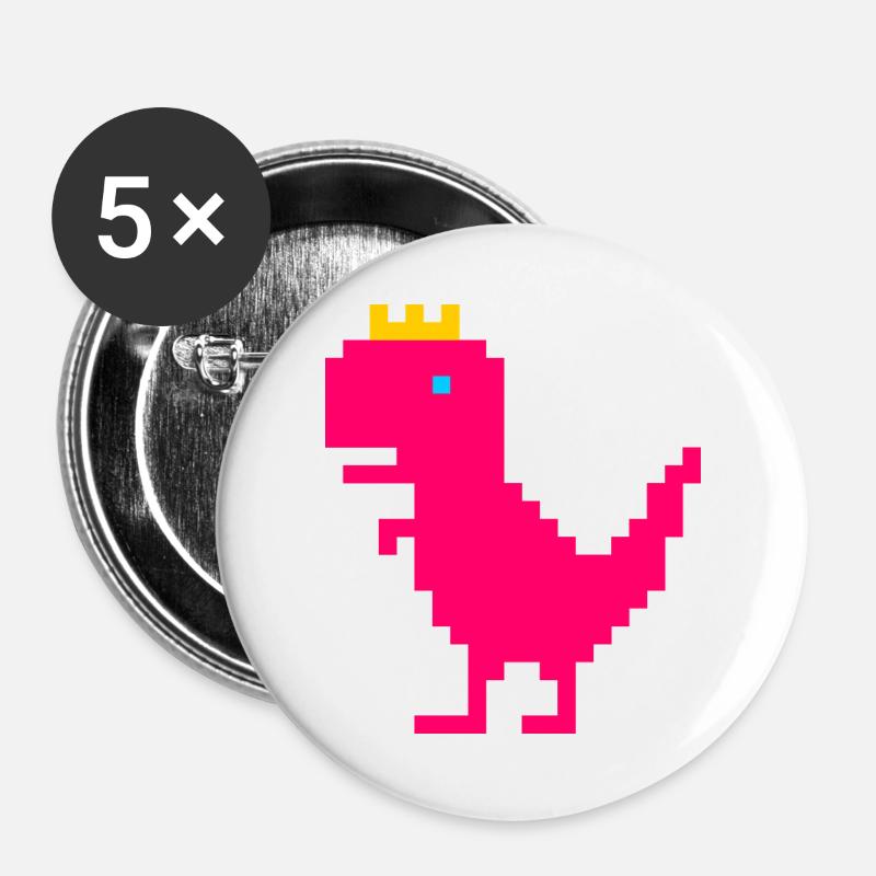 Pink dinosaur with golden crown - Buttons large 2.2''/56 mm (5-pack) - white