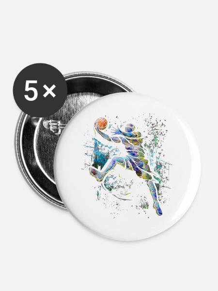 Basketballer - Basketball - BBall - Basket Ball - Buttons groß 56 mm (5er Pack) - Weiß