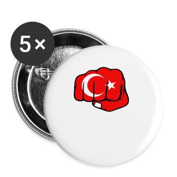 Cool Turkish Fist, Turkiye Flag, Flag of Turkey - Buttons groß 56 mm (5er Pack) - Weiß - Vorne