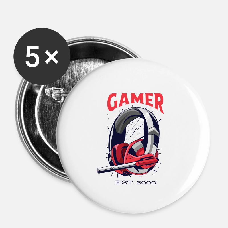 Gamers - Lot de 5 grands badges (56 mm) - blanc