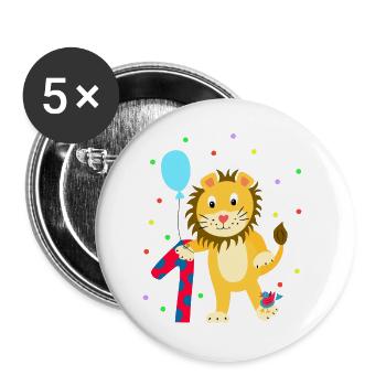First Birthday 1st Year Lion Sweet Gift - Buttons large 2.2''/56 mm (5-pack) - white - Front