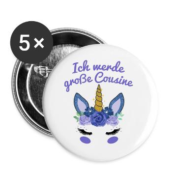 Ich Werde Große Cousine Einhorn Gesicht Geschenk - Buttons groß 56 mm (5er Pack) - Weiß - Vorne