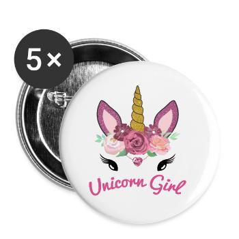Idée cadeau fille licorne fleurs mignonnes - Lot de 5 grands badges (56 mm) - blanc - Devant