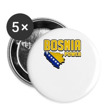 Bosnia Power, Bosnian Map, Bosna, Bosnia Flag - Buttons large 2.2''/56 mm (5-pack) - white - Front