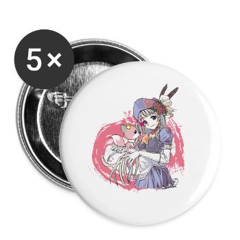 Manga Mädchen mit Hund - Buttons groß 56 mm (5er Pack) - Weiß - Vorne