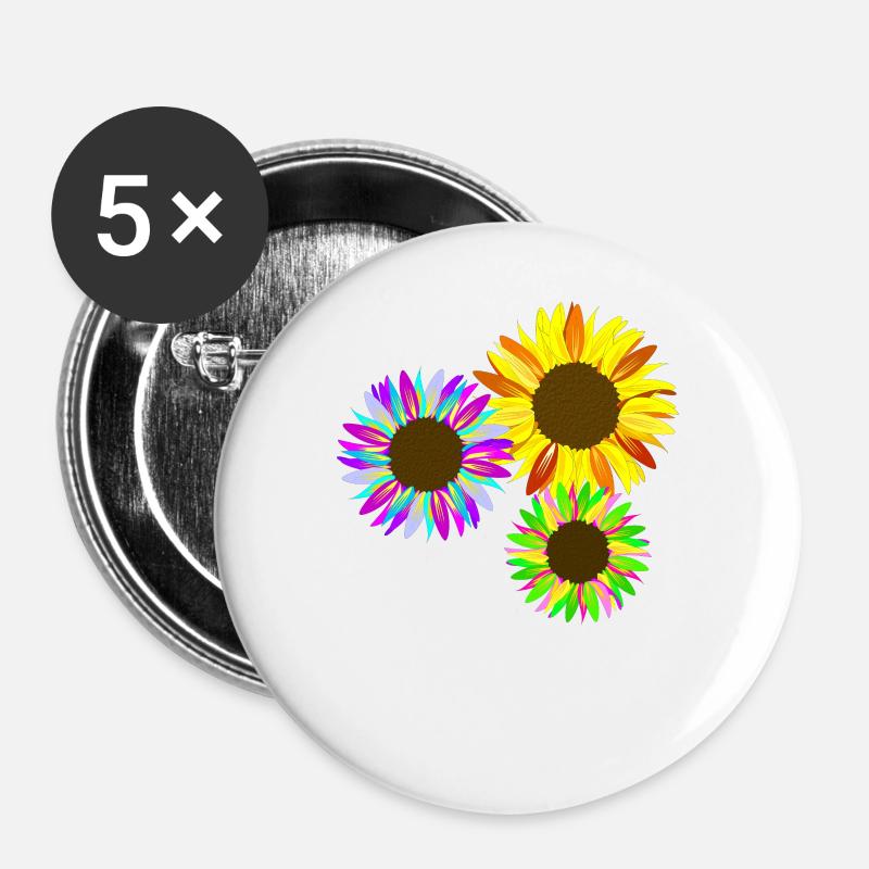 colorful sunflower bouquet - Buttons large 2.2''/56 mm (5-pack) - white