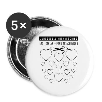 Junggesellenabschied Herzen ausschneiden DIY - Buttons groß 56 mm (5er Pack) - Weiß - Vorne