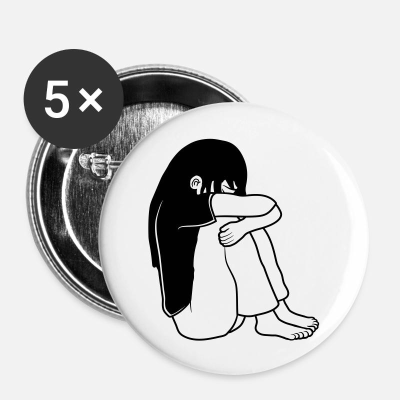Girl sitting sadly - Buttons large 2.2''/56 mm (5-pack) - white