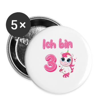 3. Geburtstag Einhorn mädchen - Buttons groß 56 mm (5er Pack) - Weiß - Vorne