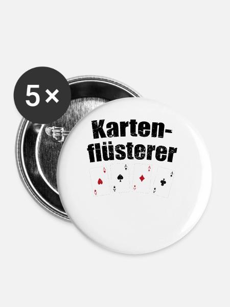 Kartenflüsterer Ass Spielkarten Karten Geschenk - Buttons groß 56 mm (5er Pack) - Weiß