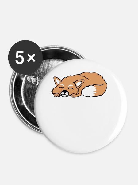 Niedlicher Schlafender Fuchs Schlaf Geschenk - Buttons groß 56 mm (5er Pack) - Weiß