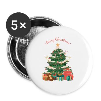 Joyeux Noël X-Mas Christmas tree - Lot de 5 grands badges (56 mm) - blanc - Devant