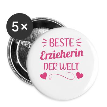 Beste Erzieherin Geschenk Kindergärtnerin - Buttons groß 56 mm (5er Pack) - Weiß - Vorne