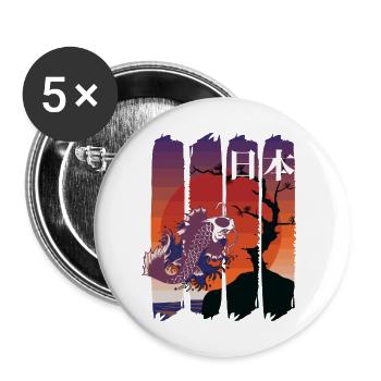 japanese koi art and kanji red sun - Buttons large 2.2''/56 mm (5-pack) - white - Front