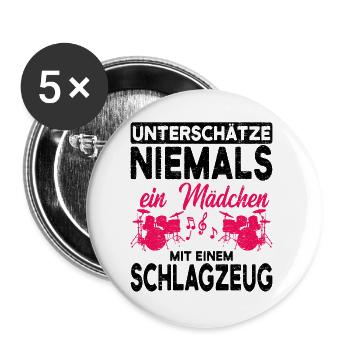 Schlagzeug - Buttons groß 56 mm (5er Pack) - Weiß - Vorne