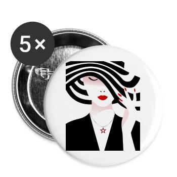 Femme au chapeau rayé noir et blanc - Lot de 5 grands badges (56 mm) - blanc - Devant