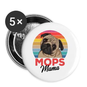 Mops - Buttons groß 56 mm (5er Pack) - Weiß - Vorne