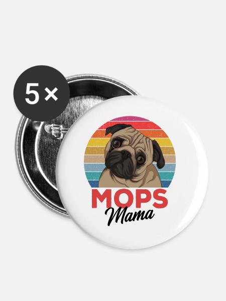 Mops - Buttons groß 56 mm (5er Pack) - Weiß