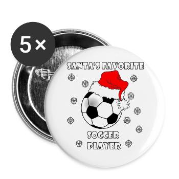 Football avec chapeau de Noël et neige pour le football Noël - Lot de 5 grands badges (56 mm) - blanc - Devant