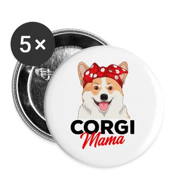 Corgi - Lot de 5 grands badges (56 mm) - blanc - Devant