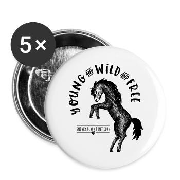 Young & Wild & Free! - Pony print - Buttons large 2.2''/56 mm (5-pack) - white - Front