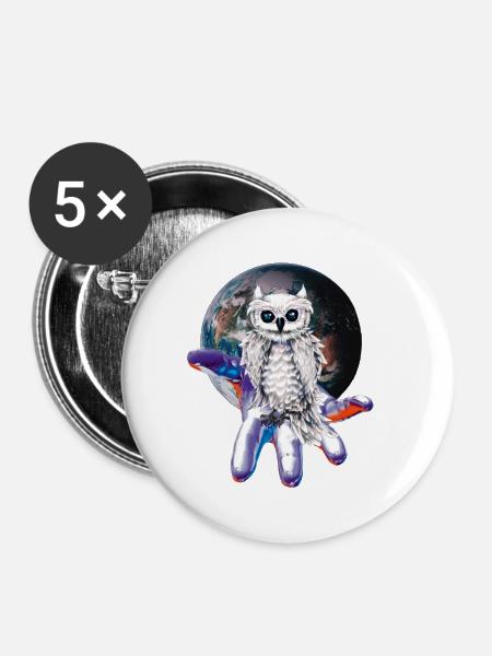 Eulen - Buttons groß 56 mm (5er Pack) - Weiß
