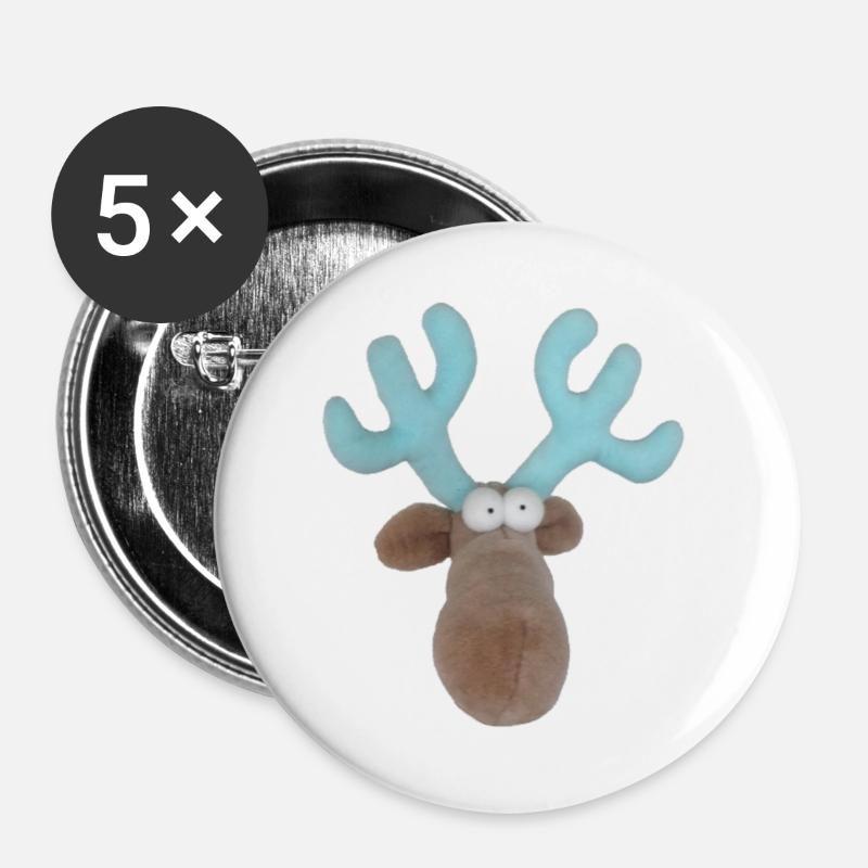 funny moose, moose head, moose head, antler turquoise - Buttons large 2.2''/56 mm (5-pack) - white