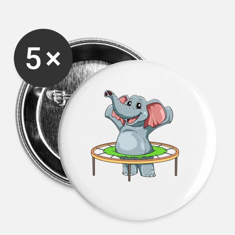 Funny elephant trampoline jumping - Buttons large 2.2''/56 mm (5-pack) - white