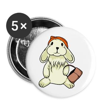 Hase mit Mütze und Korb - Buttons groß 56 mm (5er Pack) - Weiß - Vorne