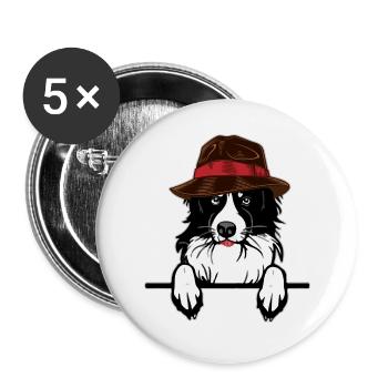 Hütehund Border Collie Hund mit Hut Geschenkidee - Buttons groß 56 mm (5er Pack) - Weiß - Vorne