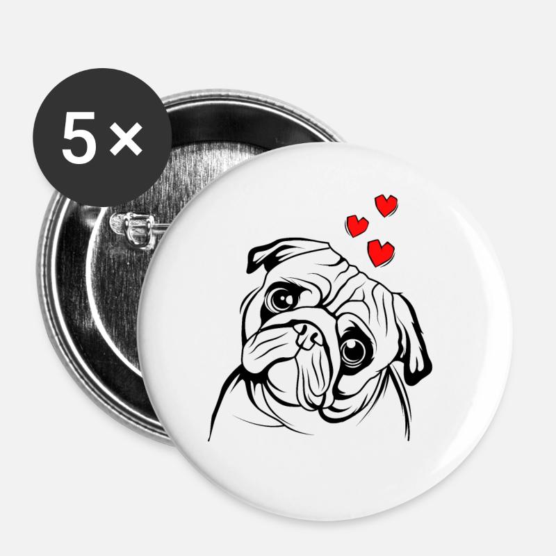 pug - Buttons large 2.2''/56 mm (5-pack) - white